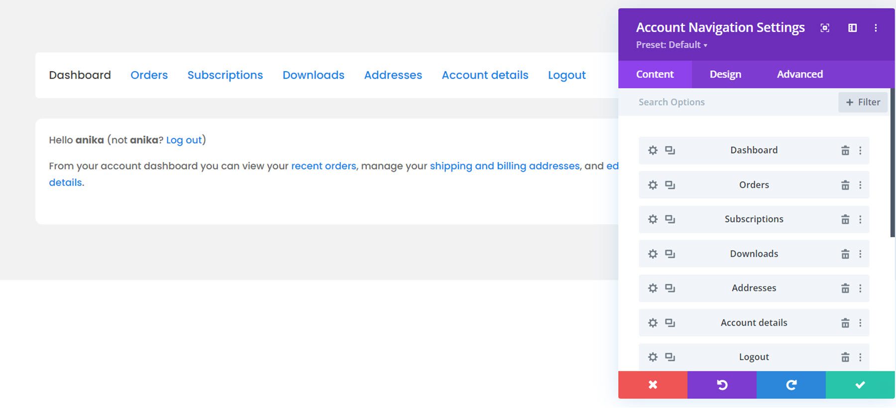 Divi Plugin Highlight Divi Shop Builder Account Navigation