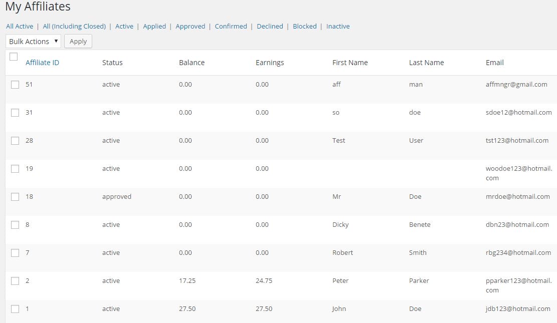 WP Affiliate Manager UI Screen Shot