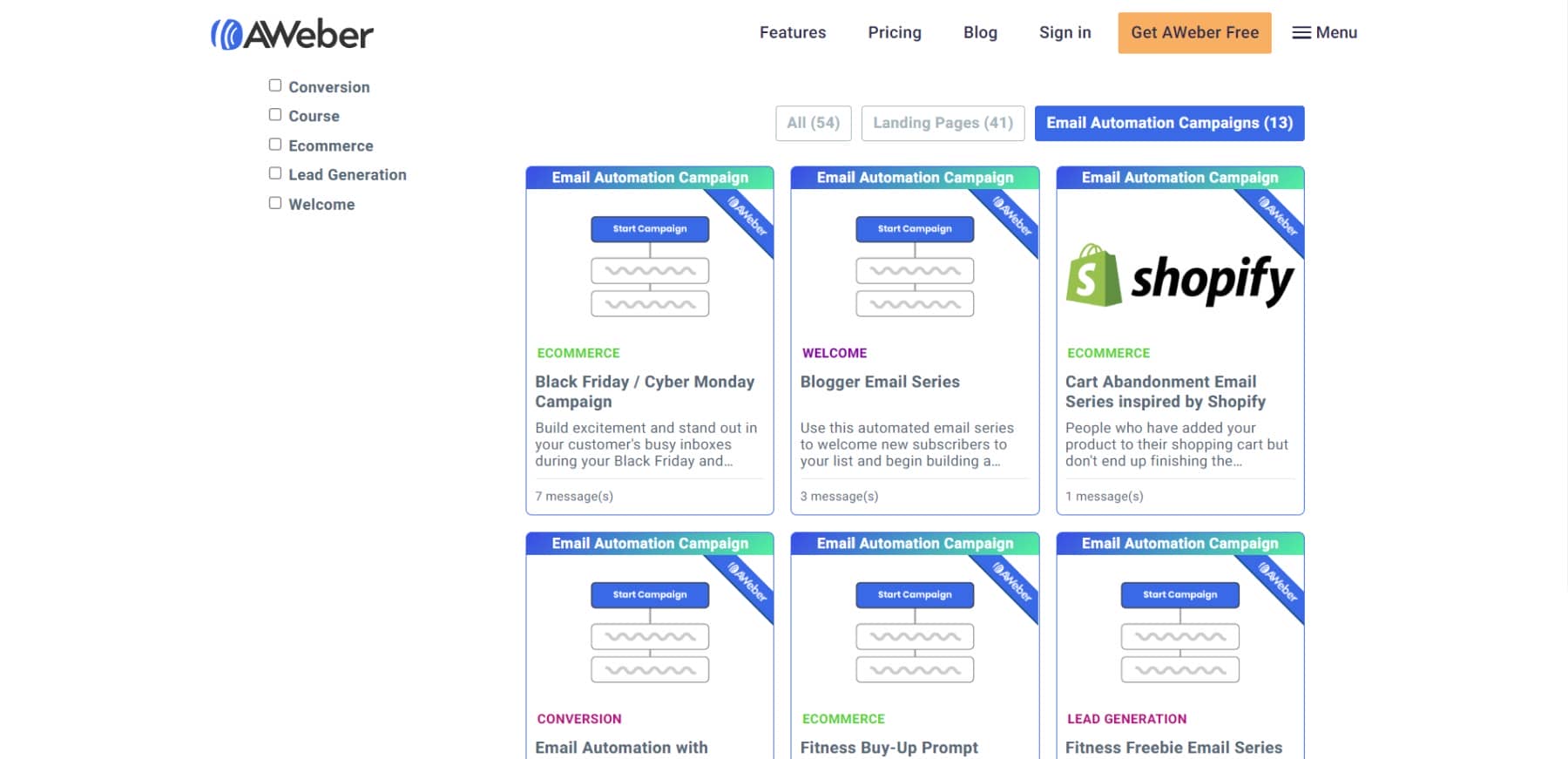 AWeber email automation starting points templates