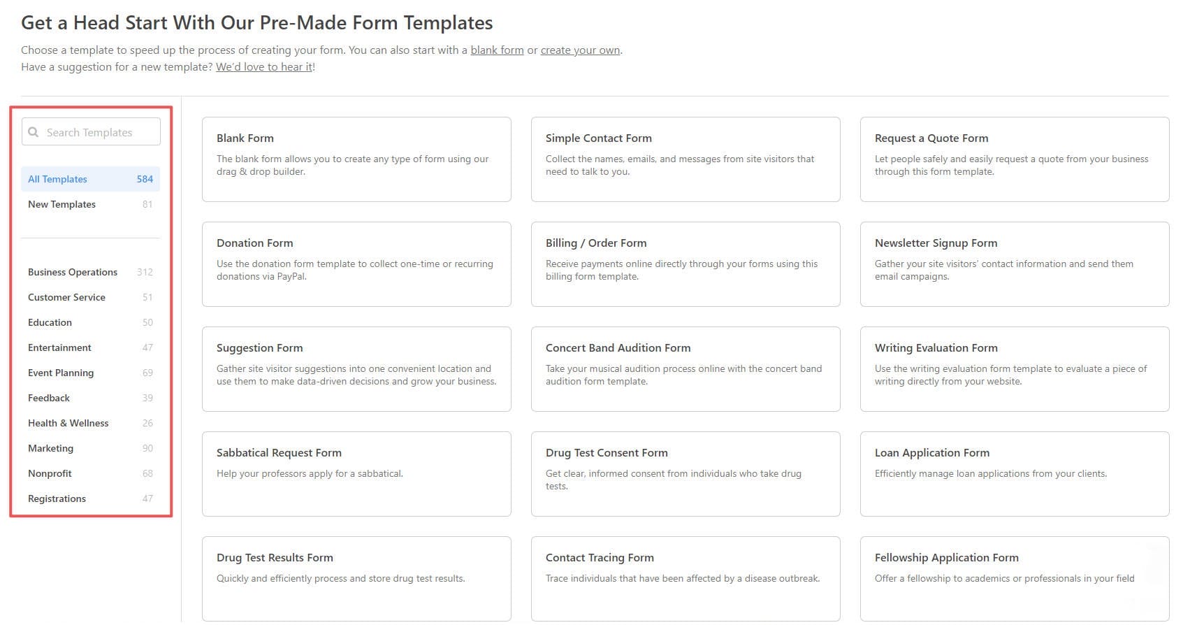 WPForms 500+ Available Templates