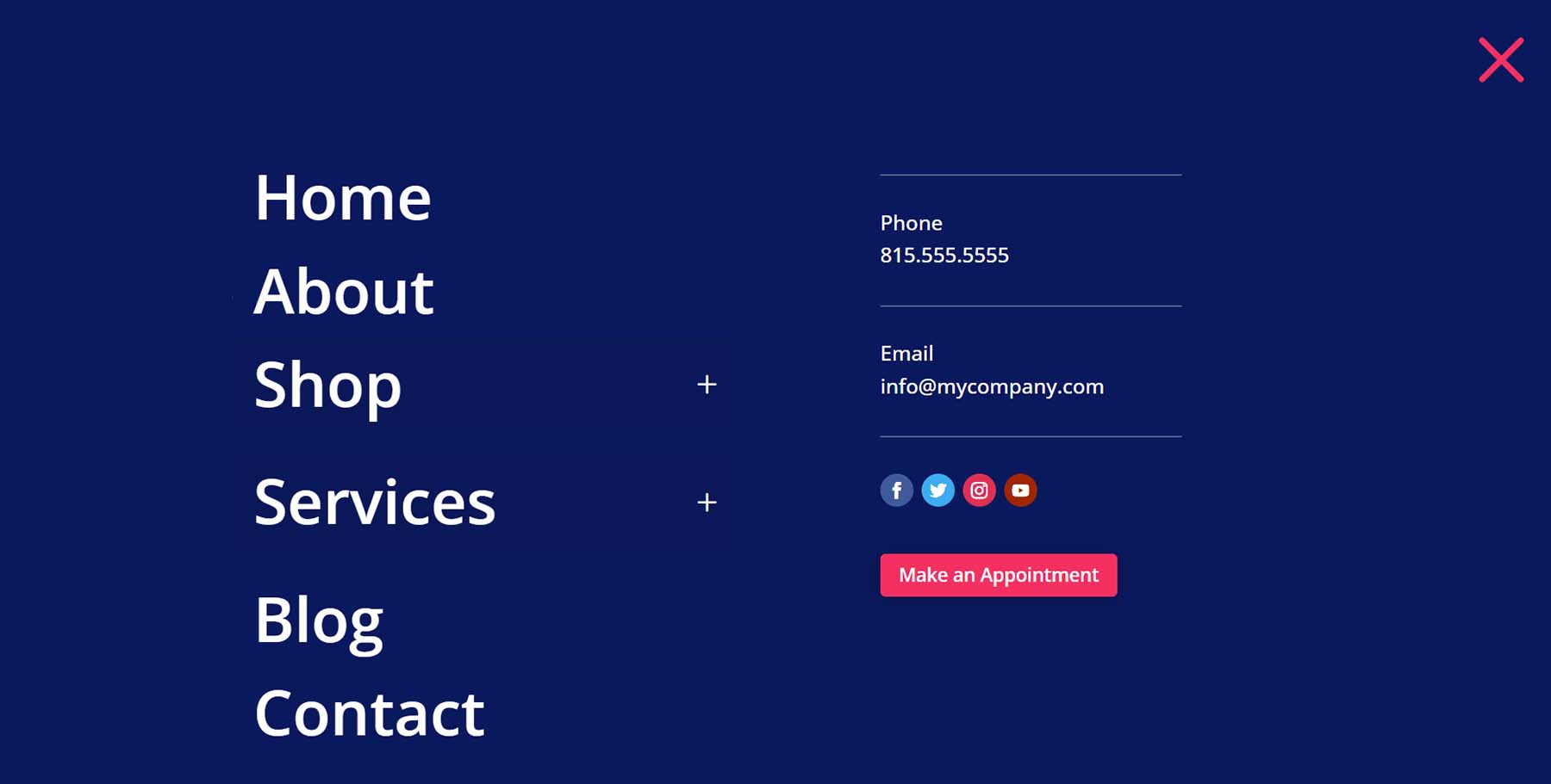 Fullscreen Overlay Header v2 - Desktop, Open