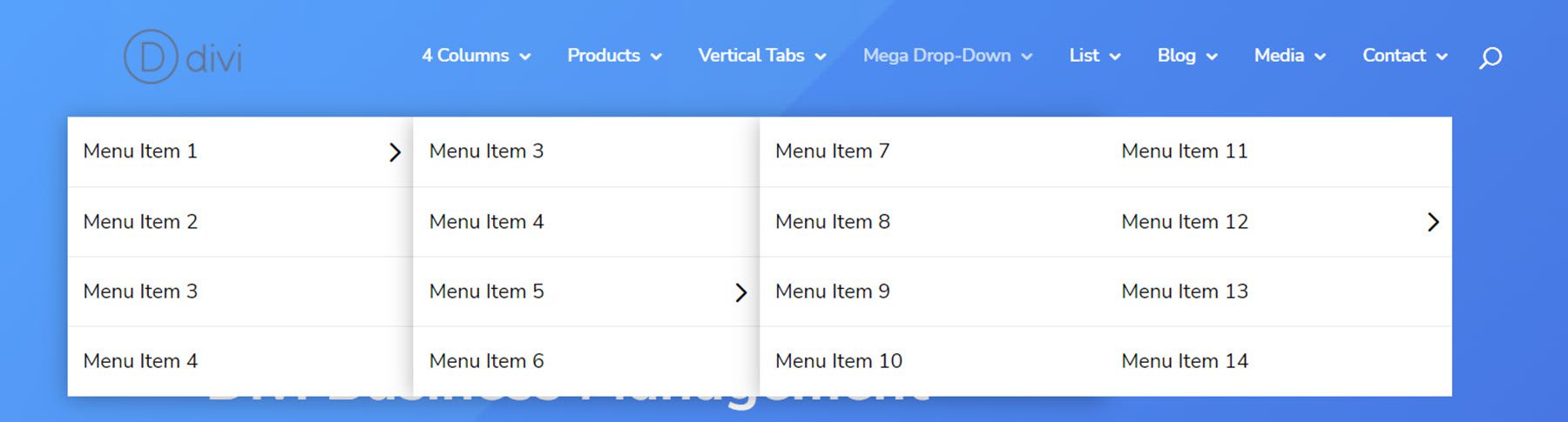 Divi Mega Menu Business Layout Example