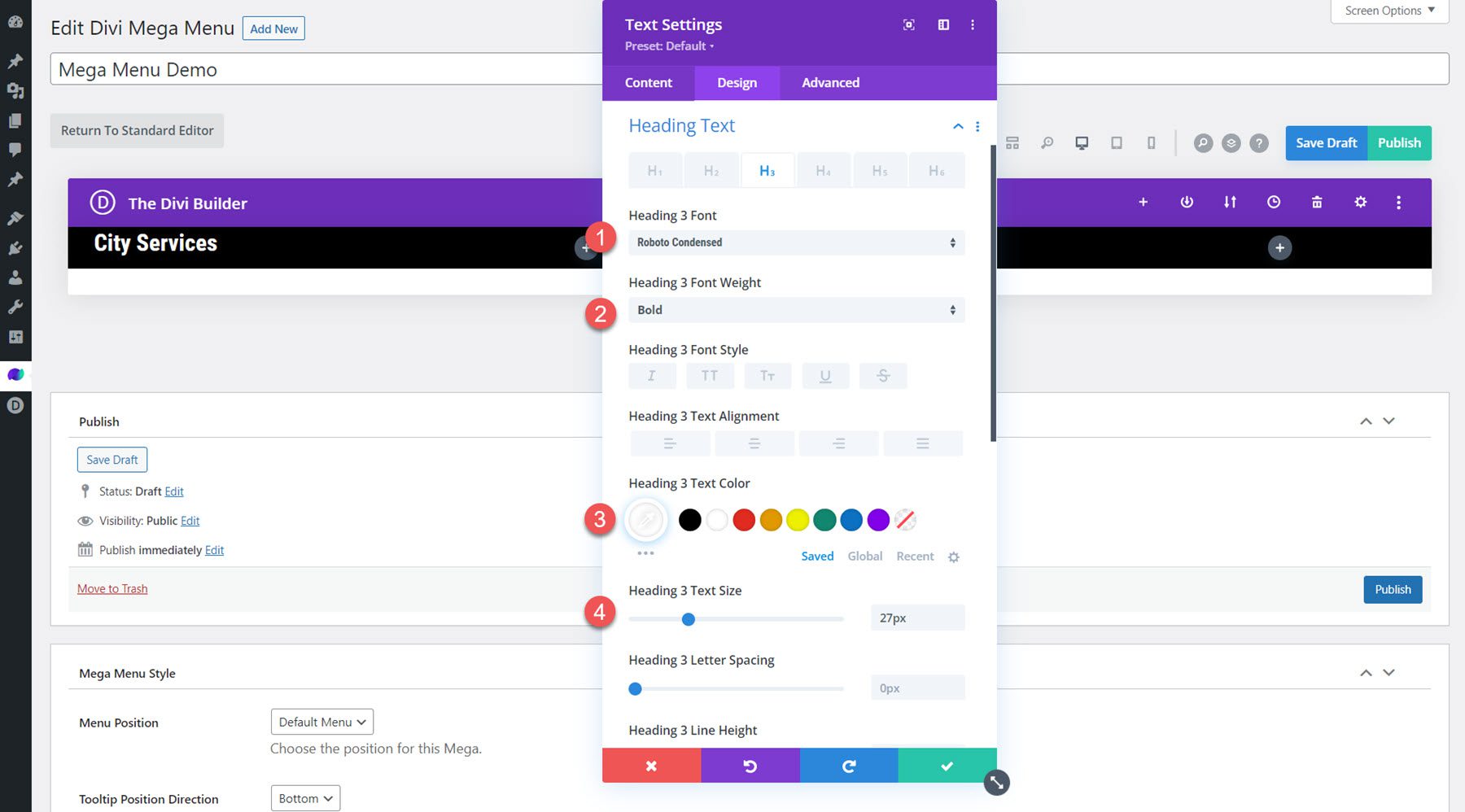 Divi Mega Menu Mega Drop-Down Module Layout Heading Text