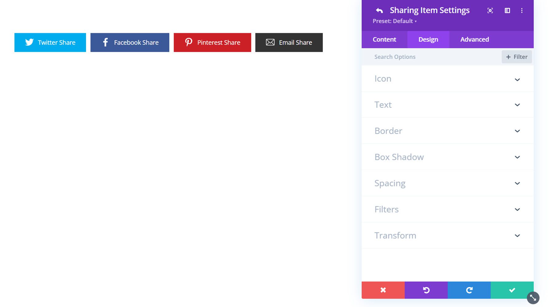 Divi Social Plus Social Share Design Settings