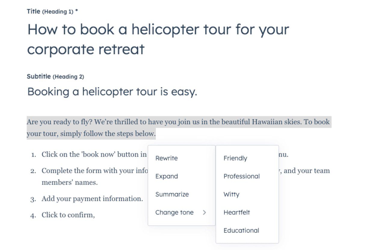 HubSpot AI Paraphraser for Paragraphs
