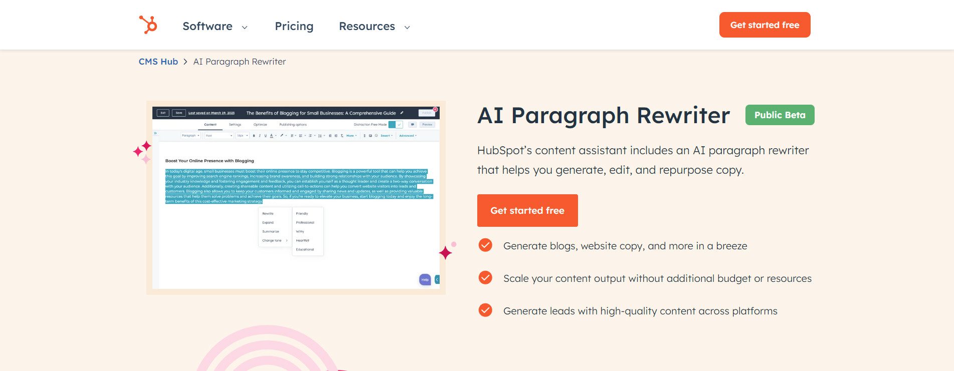 HubSpot Paragraph Rewriter - Landingpage - May 2024