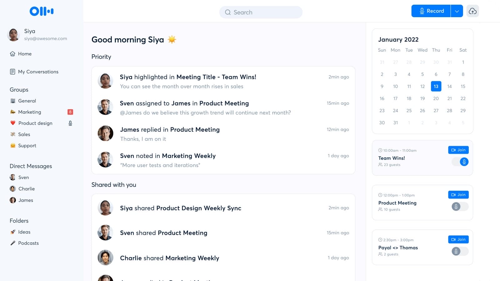 Otter.ai Home User Dashboard