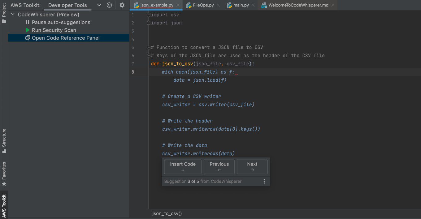 Amazon Code Whisperer AI Generated Code