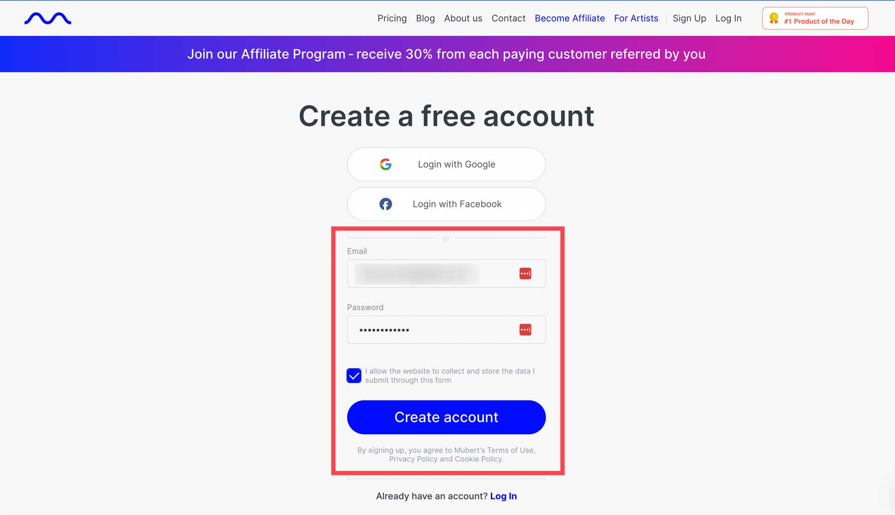 create Mubert account