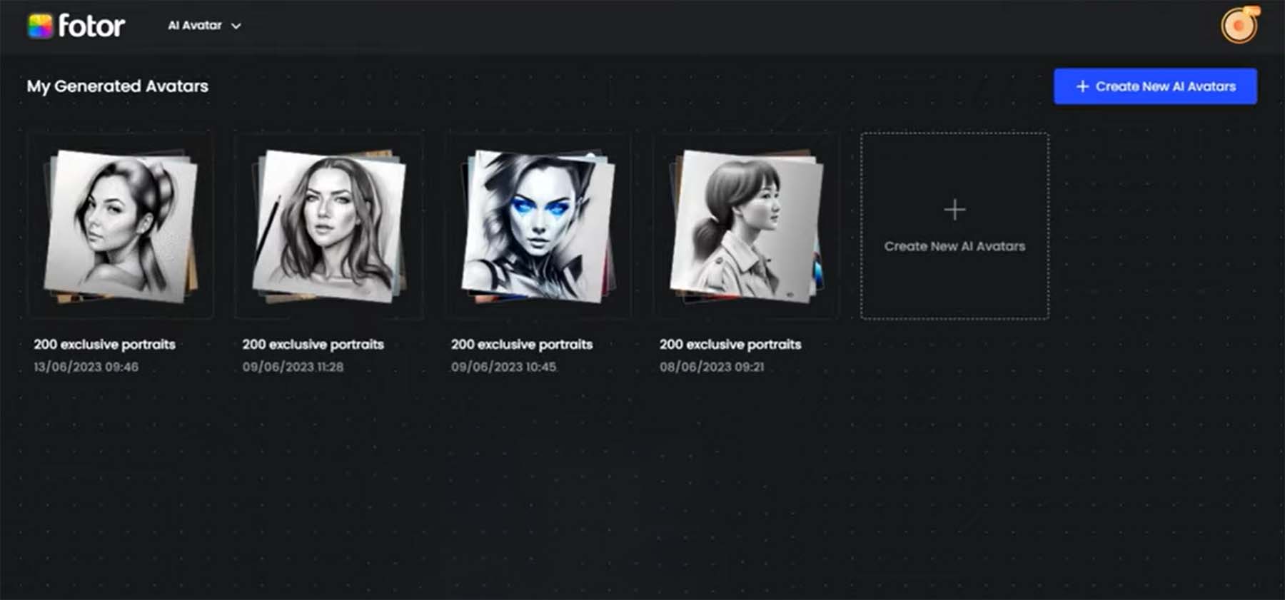 Fotor's AI avatar gallery
