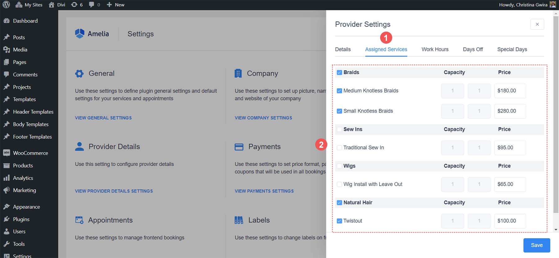 Select and assign services to your provider