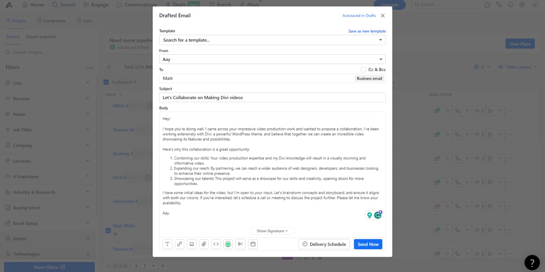 A screenshot of Apollo's email feature