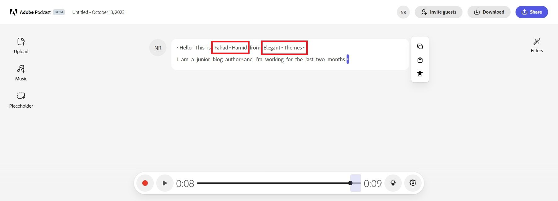 adobe podcast ai final transcription