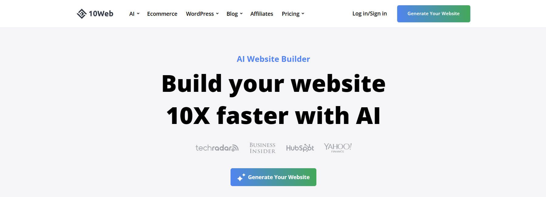10Web AI Website Builde Landing Page - January 2024