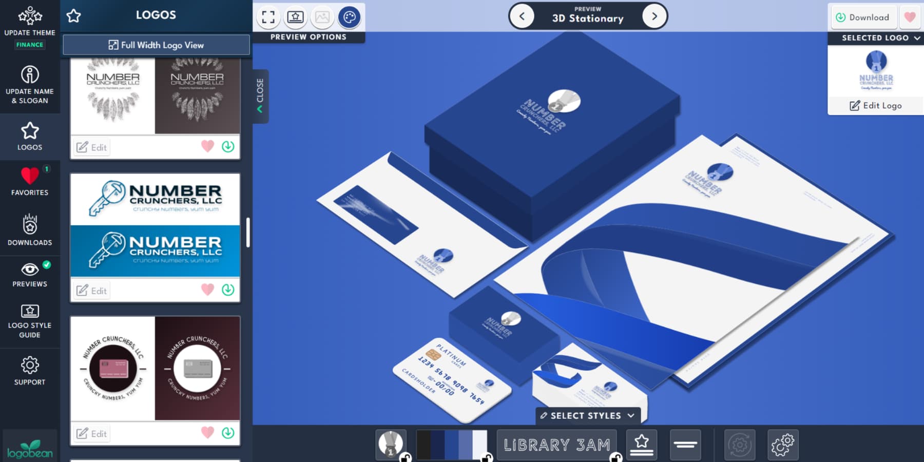 A screenshot of Logobean previewing a logo in different scenario