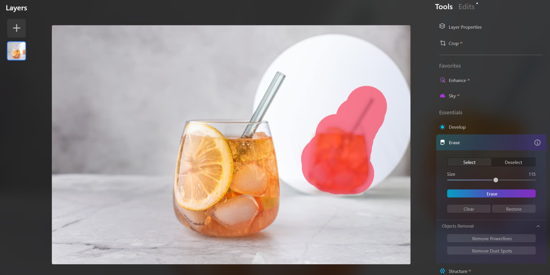 A screenshot of one of the steps in erasing objects using Luminar Neo