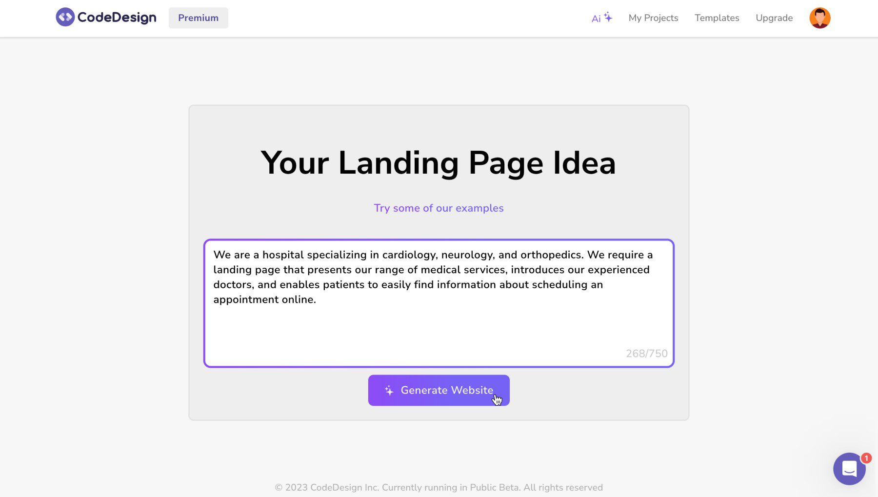 CodeDesign.ai Website Prompt