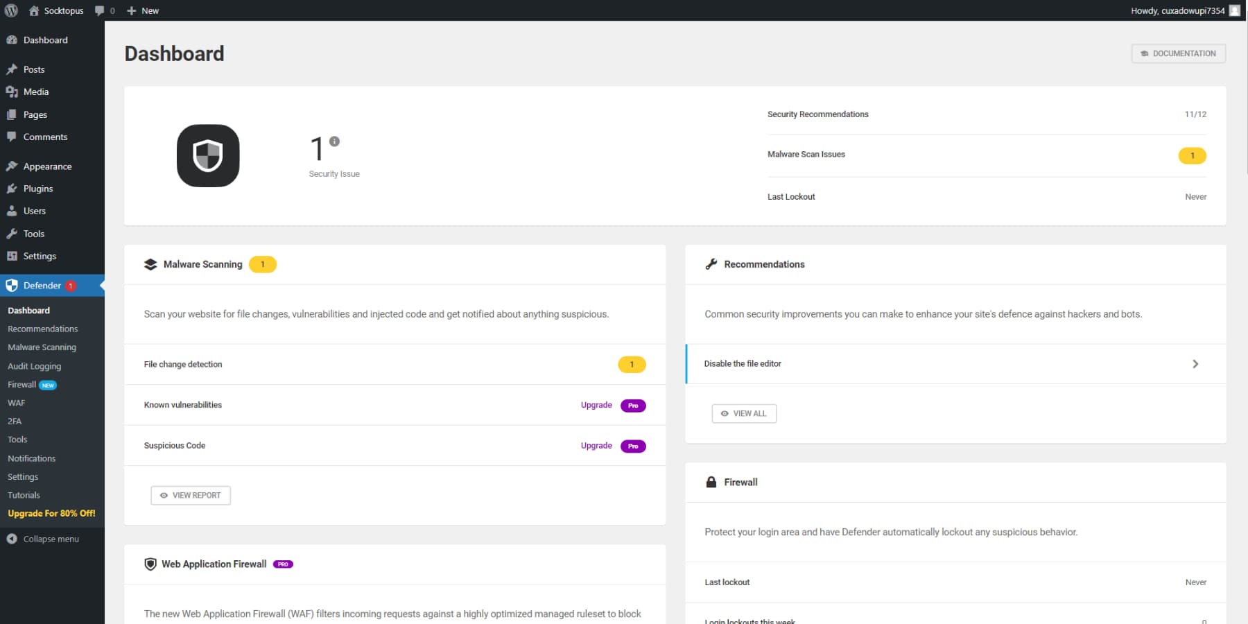 A screenshot of Defender's User Interface