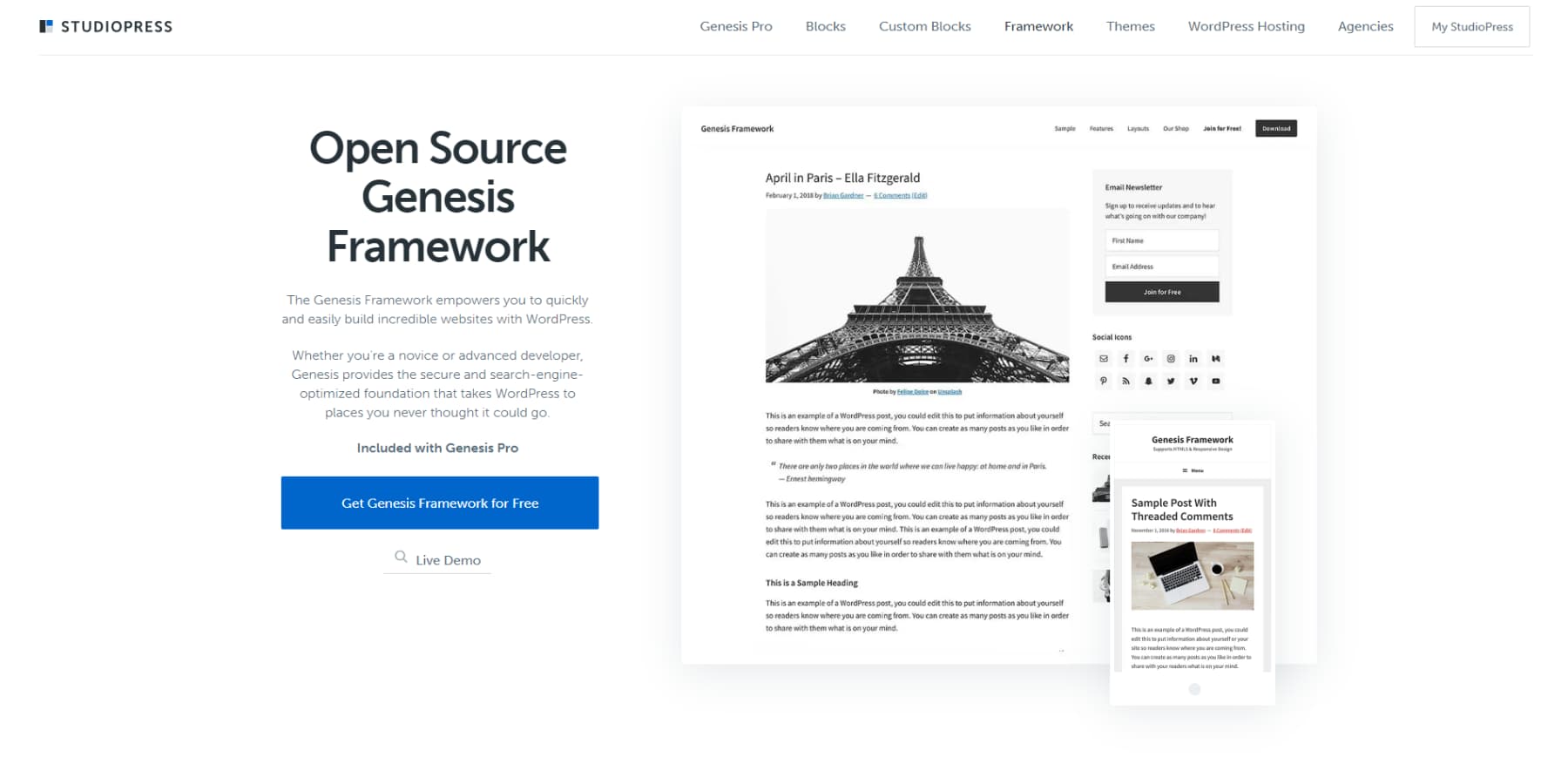 A screenshot of Genesis Pro's home page