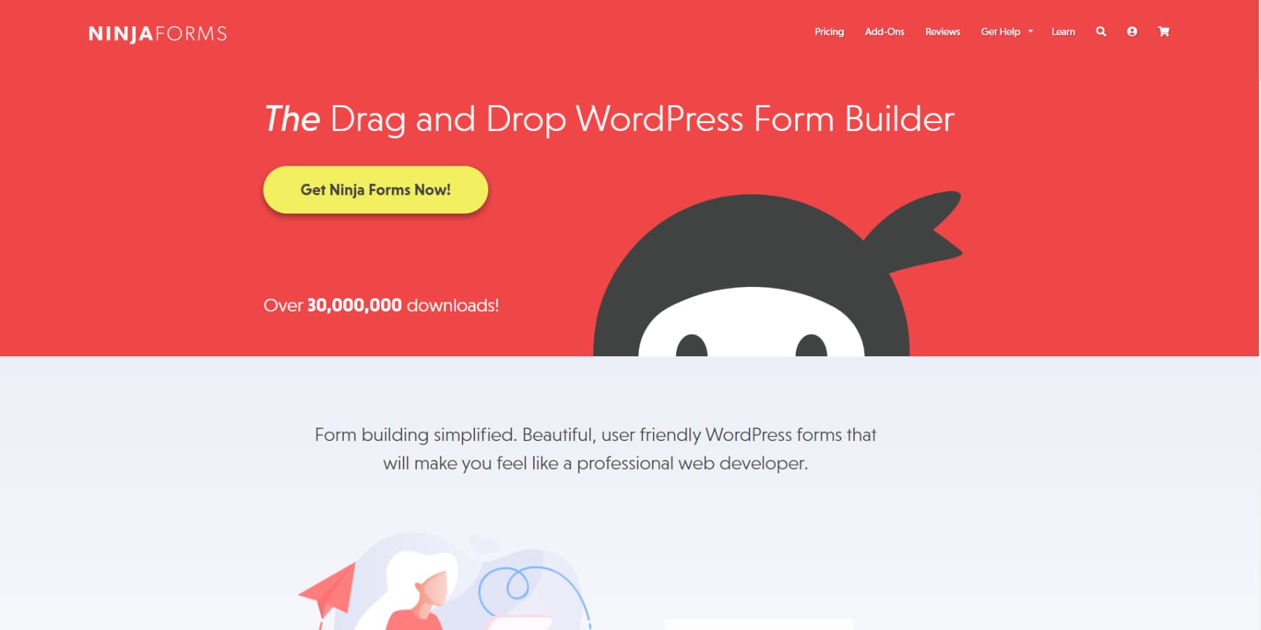 A screenshot of Ninja Forms' Homepage