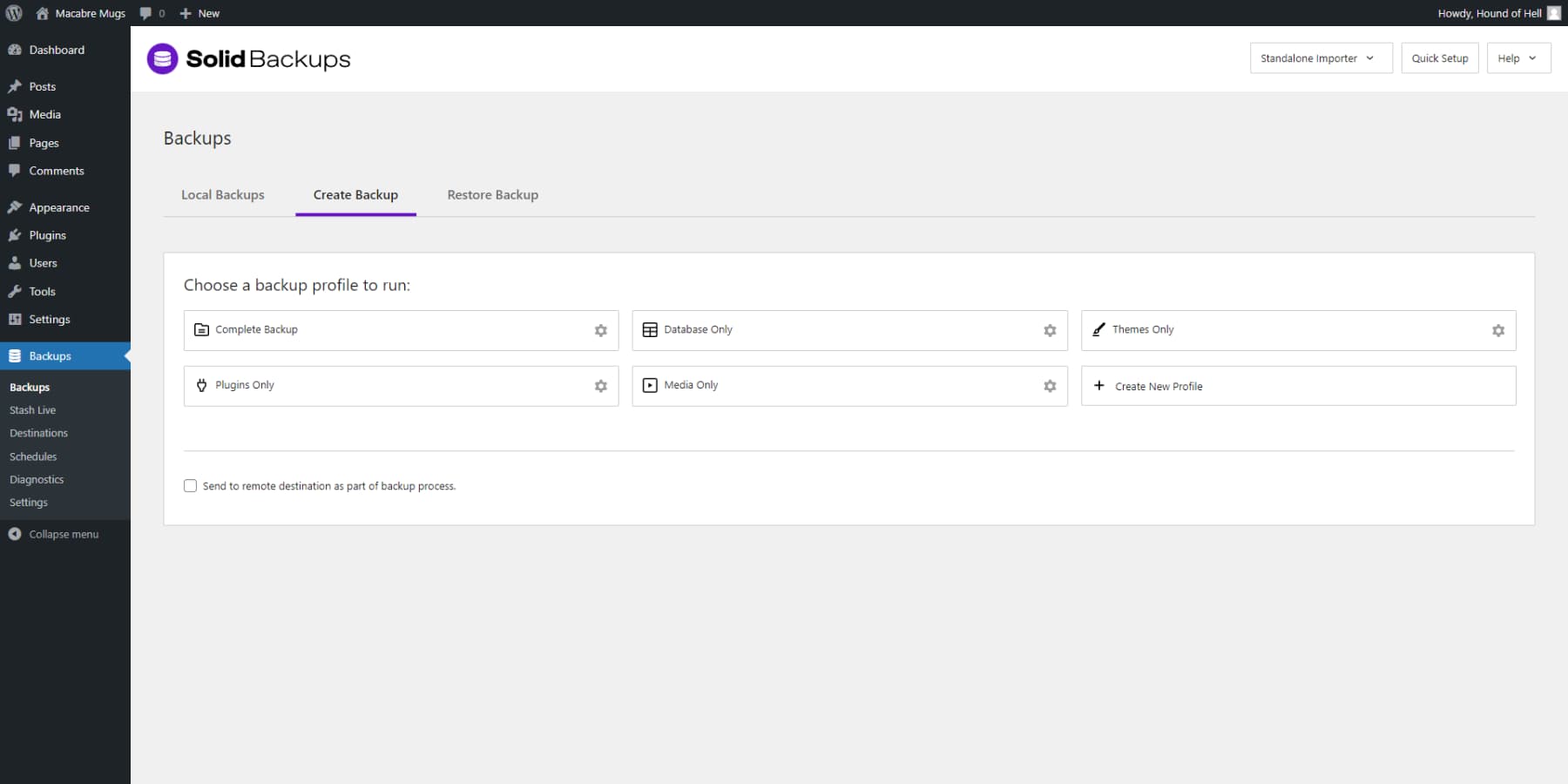 A screenshot of Solid Backups' User Interface