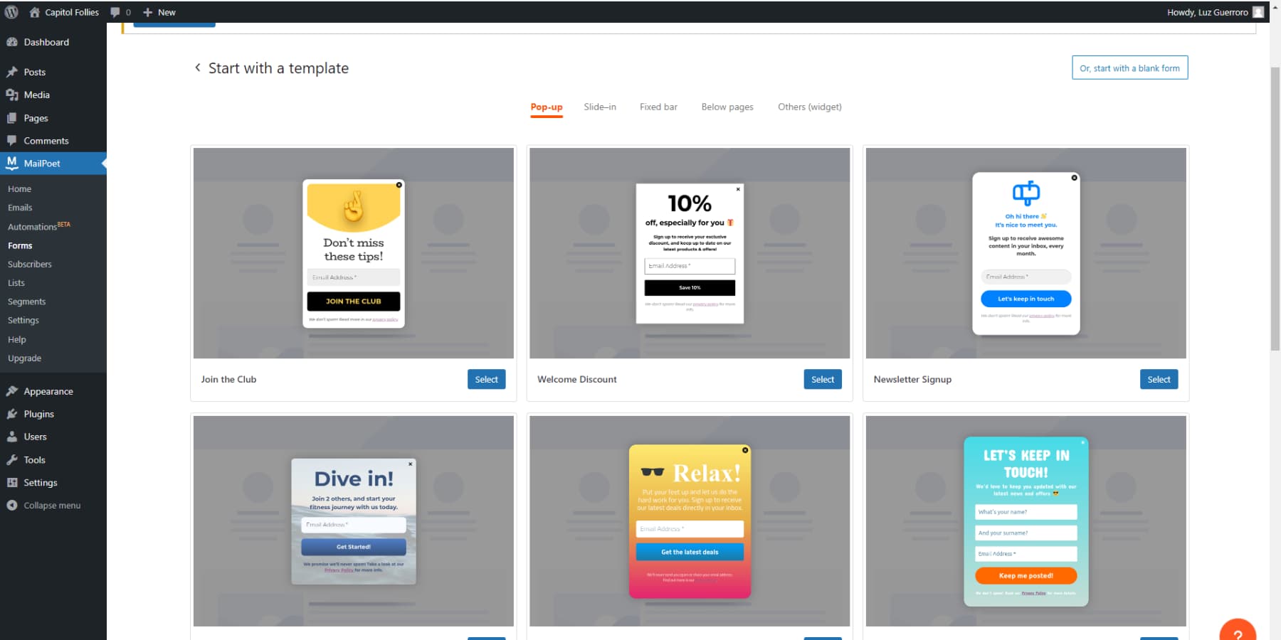 A screenshot of MailPoet's templates