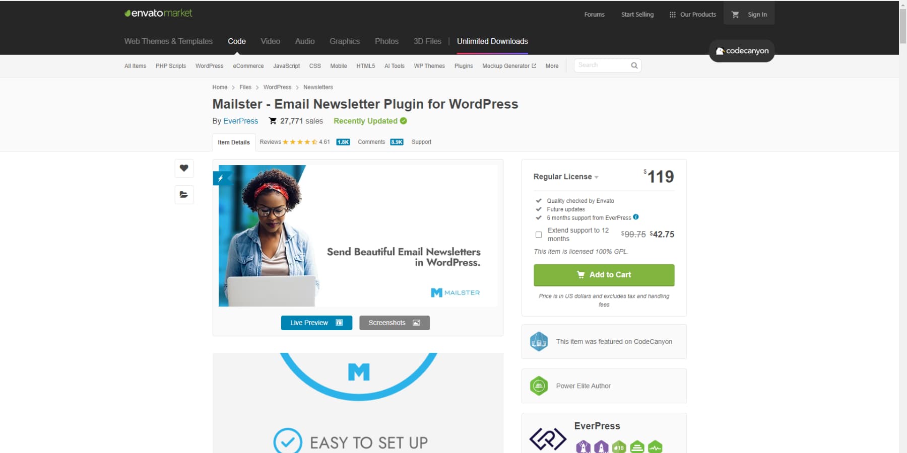 A screenshot of Mailster's home page