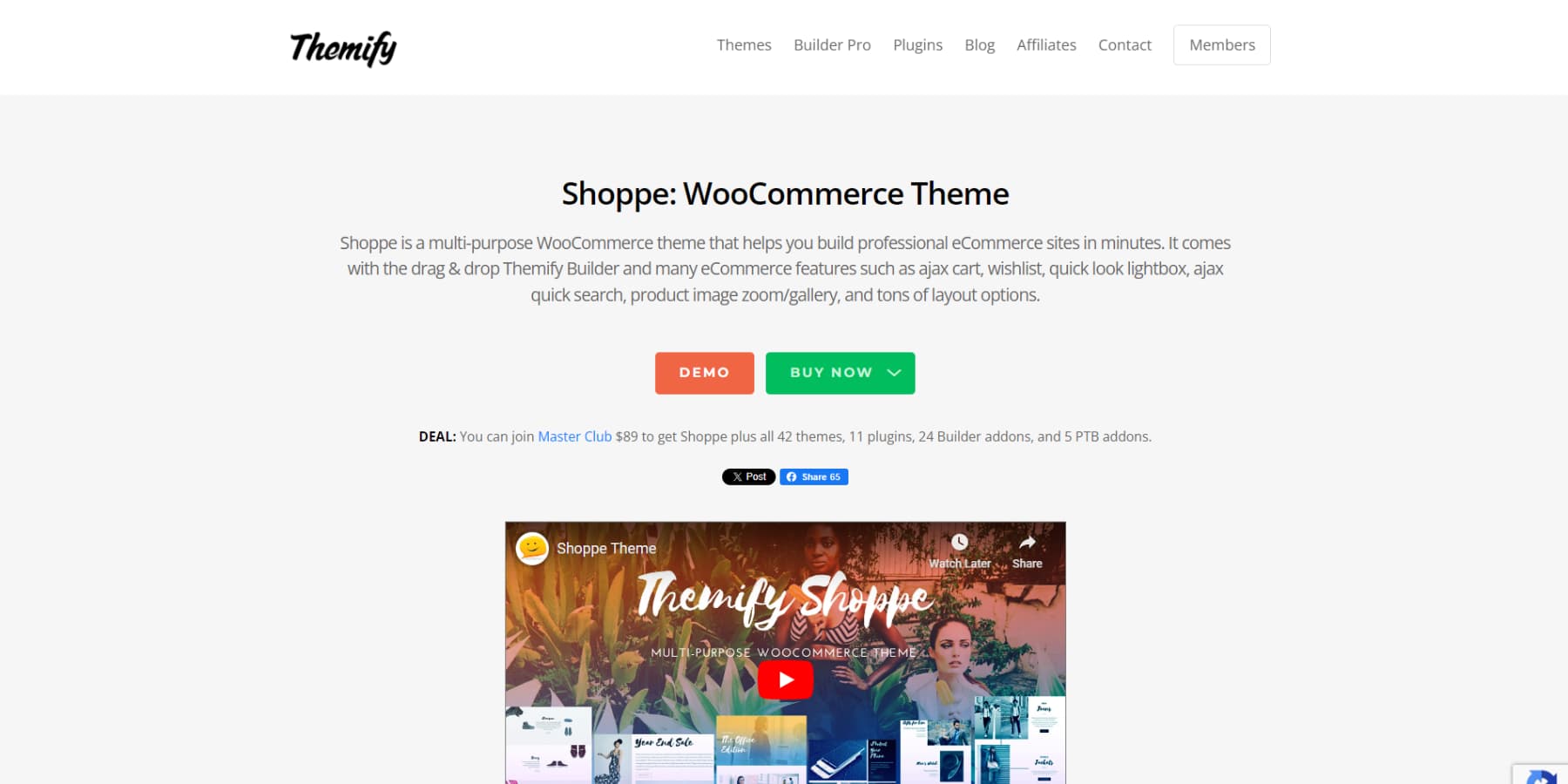 A screenshot of Themify's home page