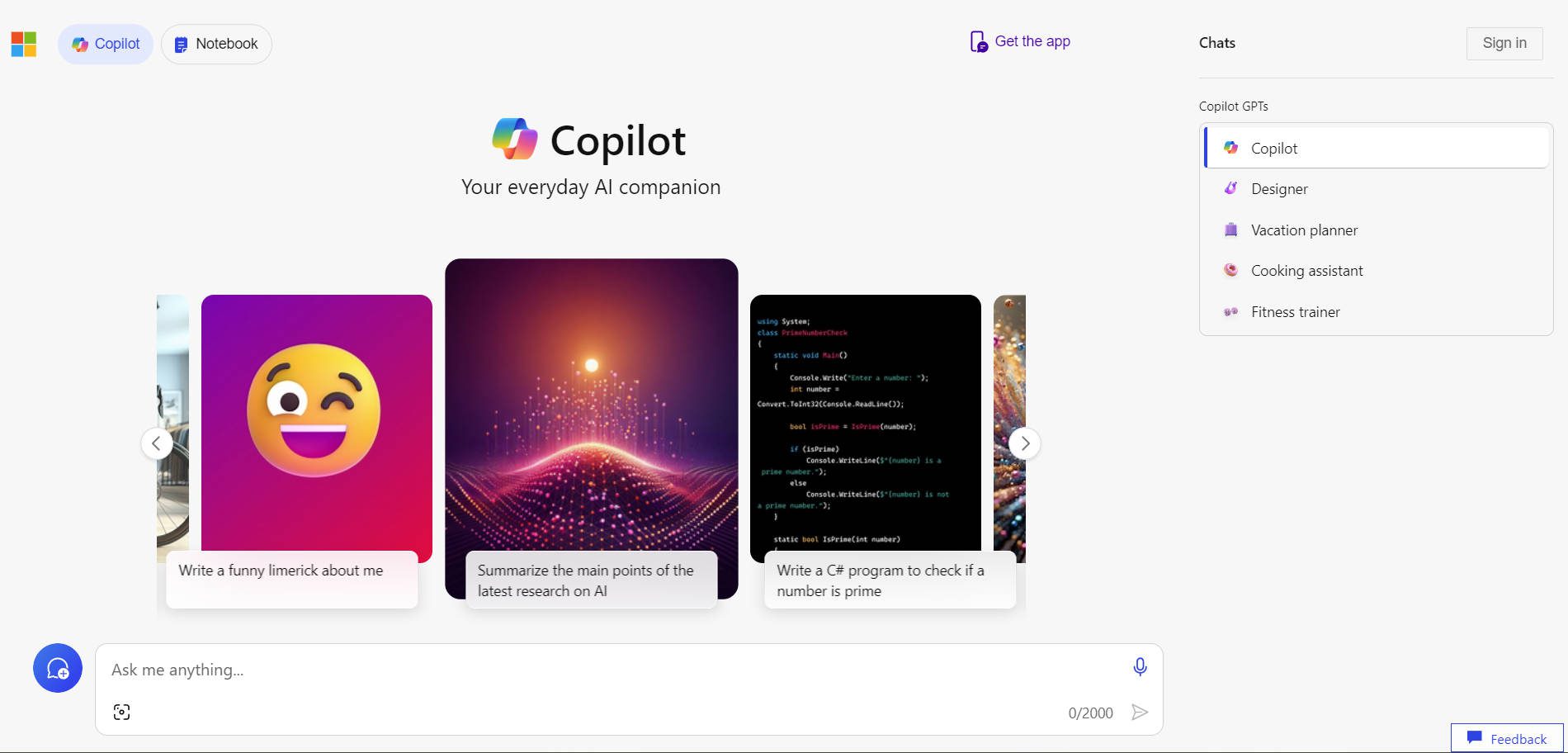 Microsoft Copilot - Homepage - March 2024
