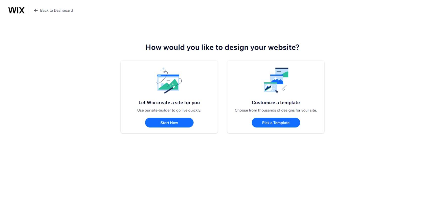 A screenshot of Wix's options to create websites