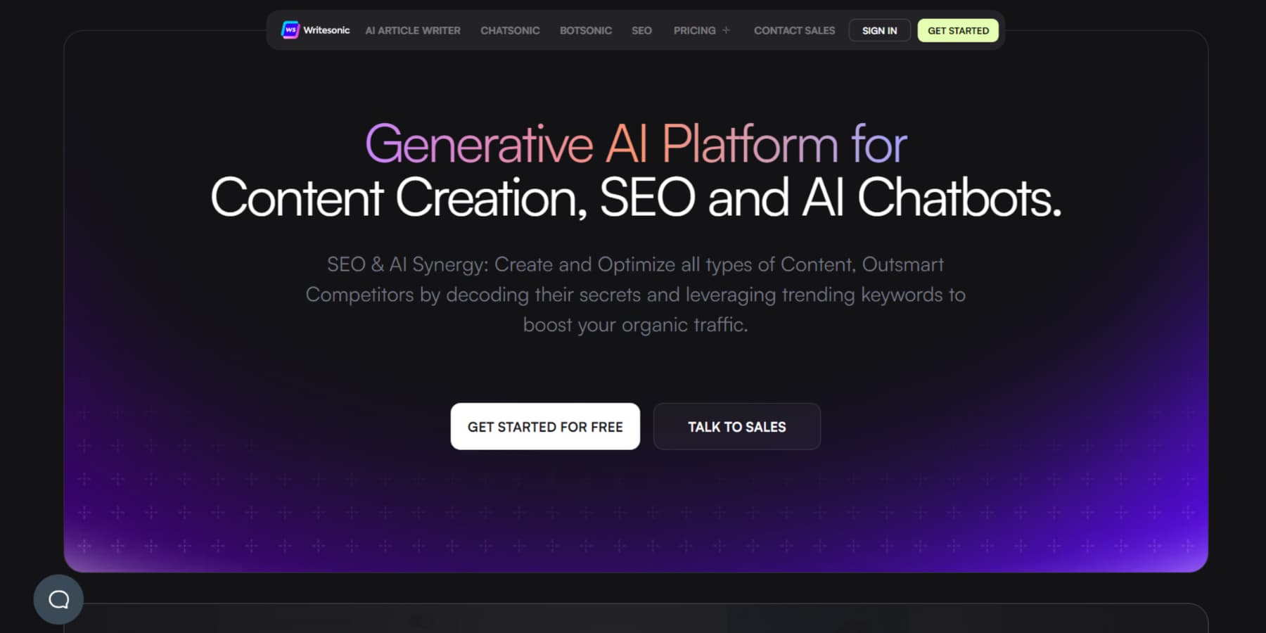 A screenshot of Writesonic's home interface