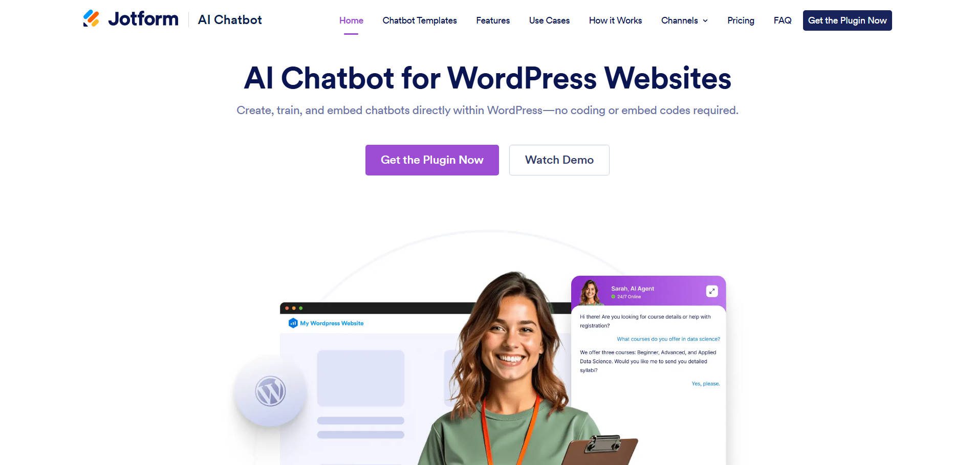 Jotform AI Chatbot WordPress - Landing Page August 2025