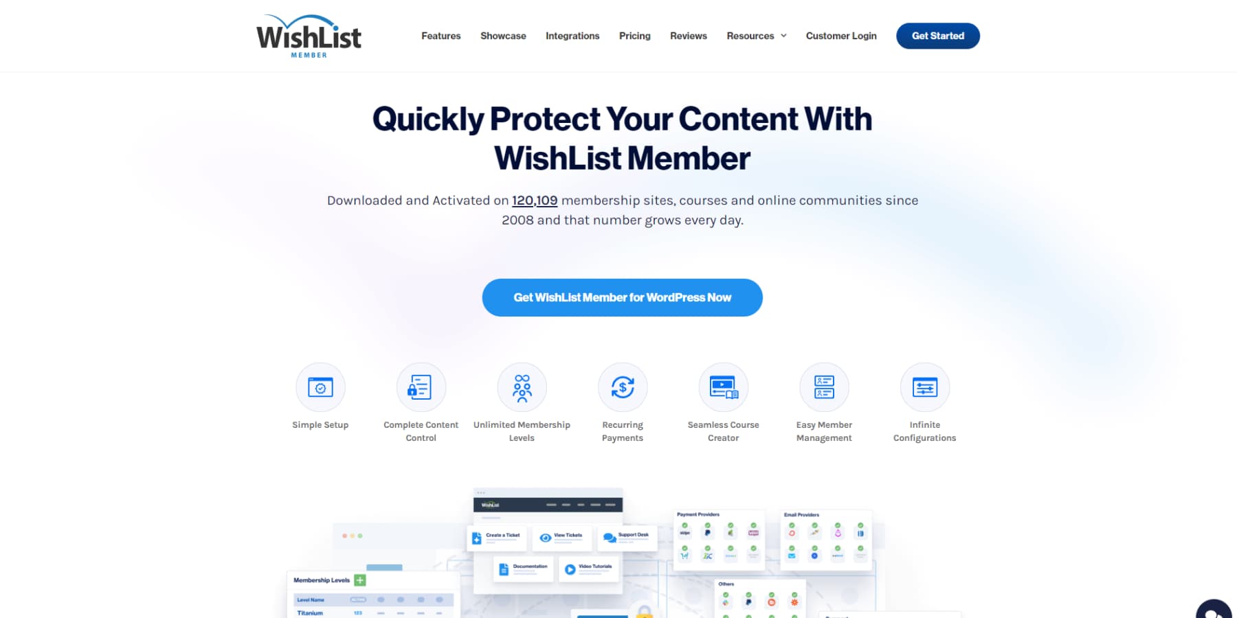 A screenshot of Wishlist Member's homepage