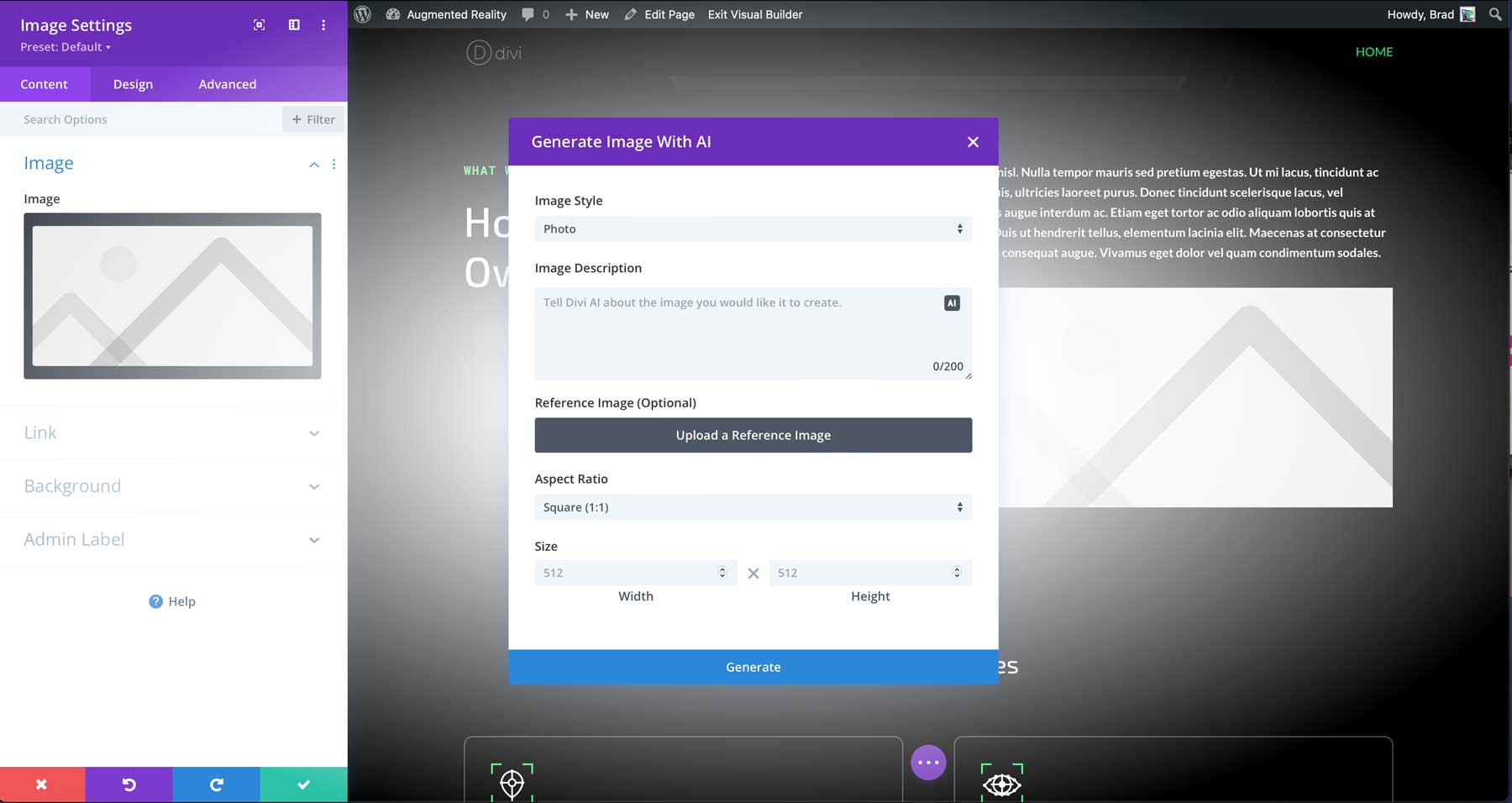 generate images with Divi AI