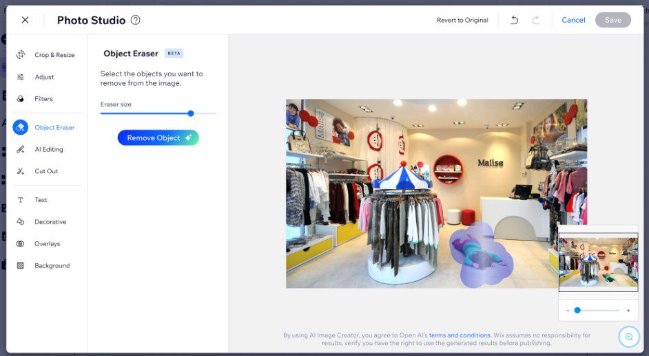 Wix AI Object Eraser for Images
