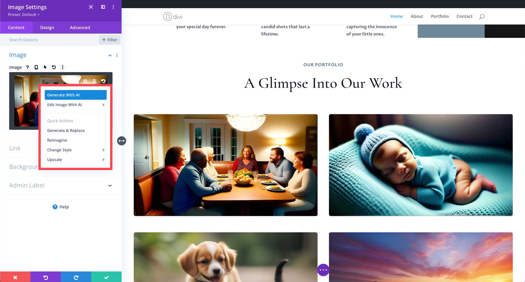 Divi Image AI options