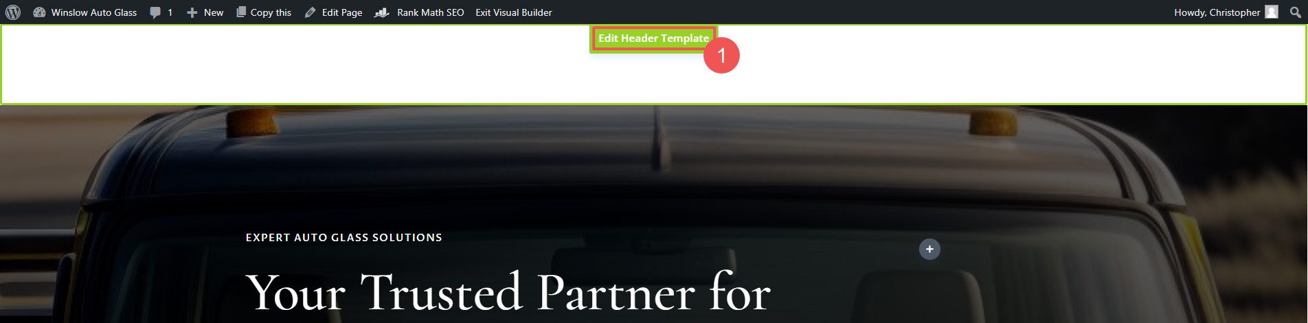 Edit Header Template from Home Page Visual Builder