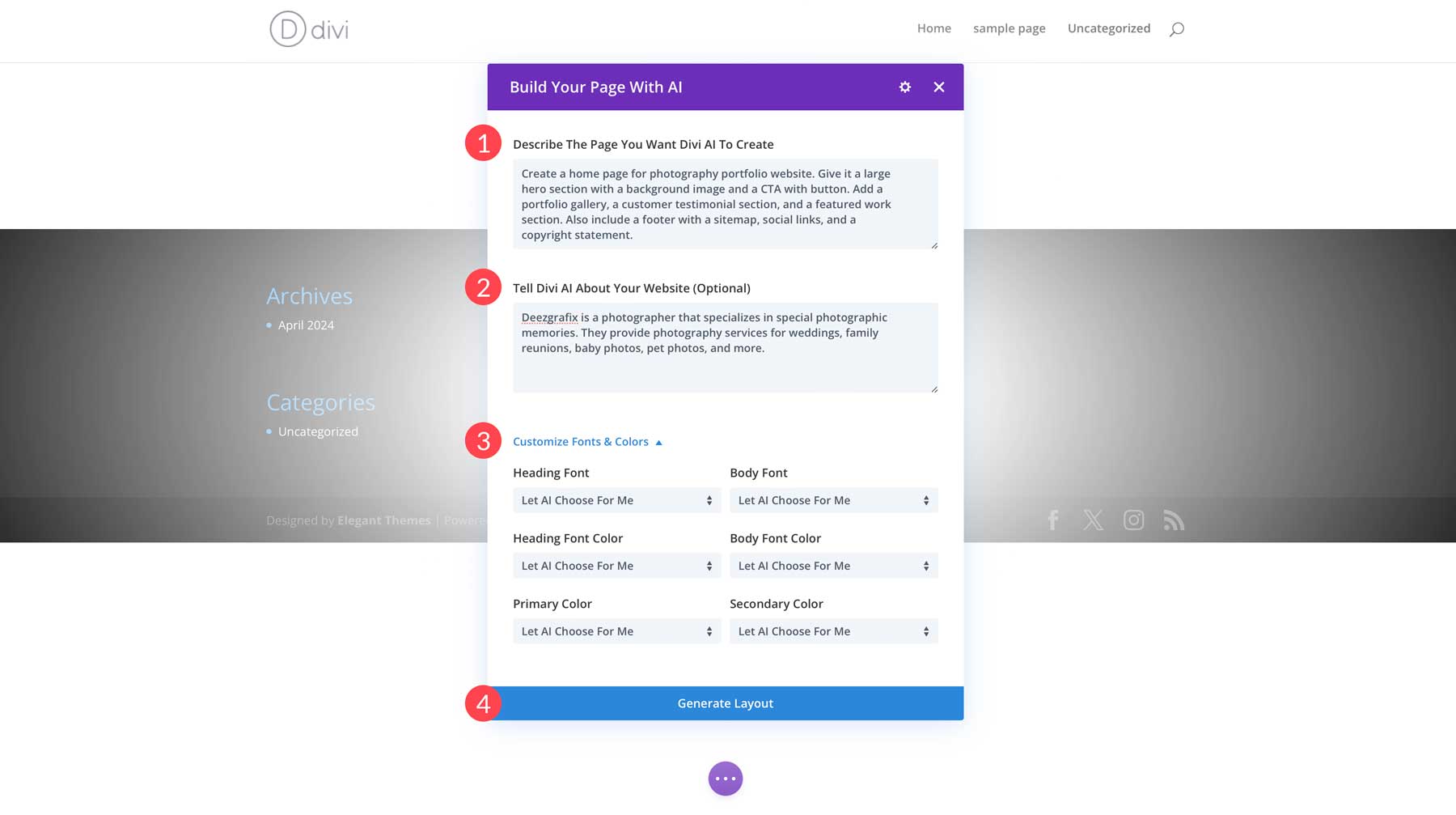 generate layout with Divi AI