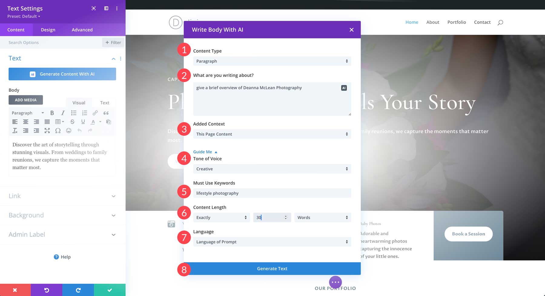 improve text with Divi AI
