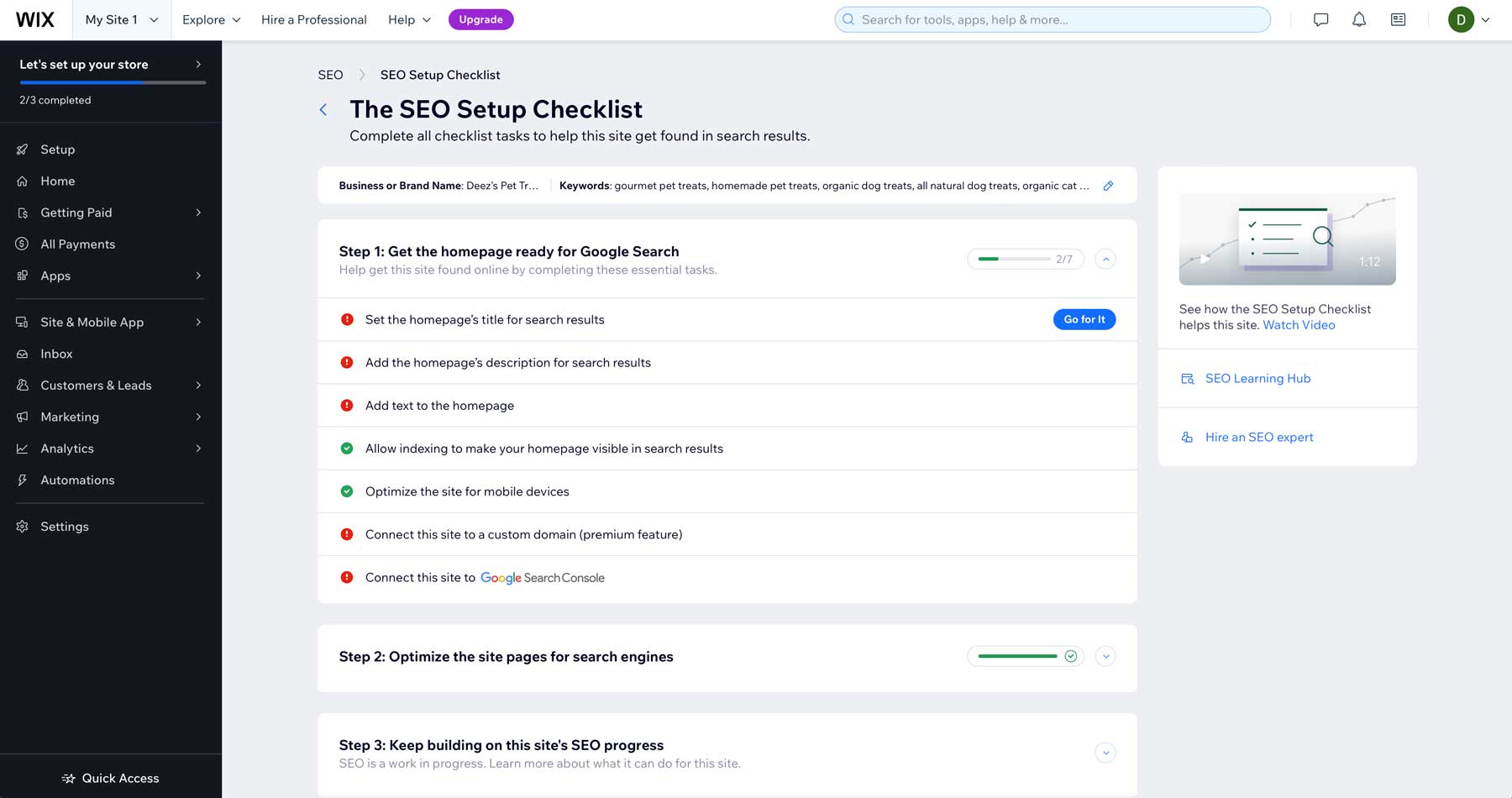 Wix SEO checklist
