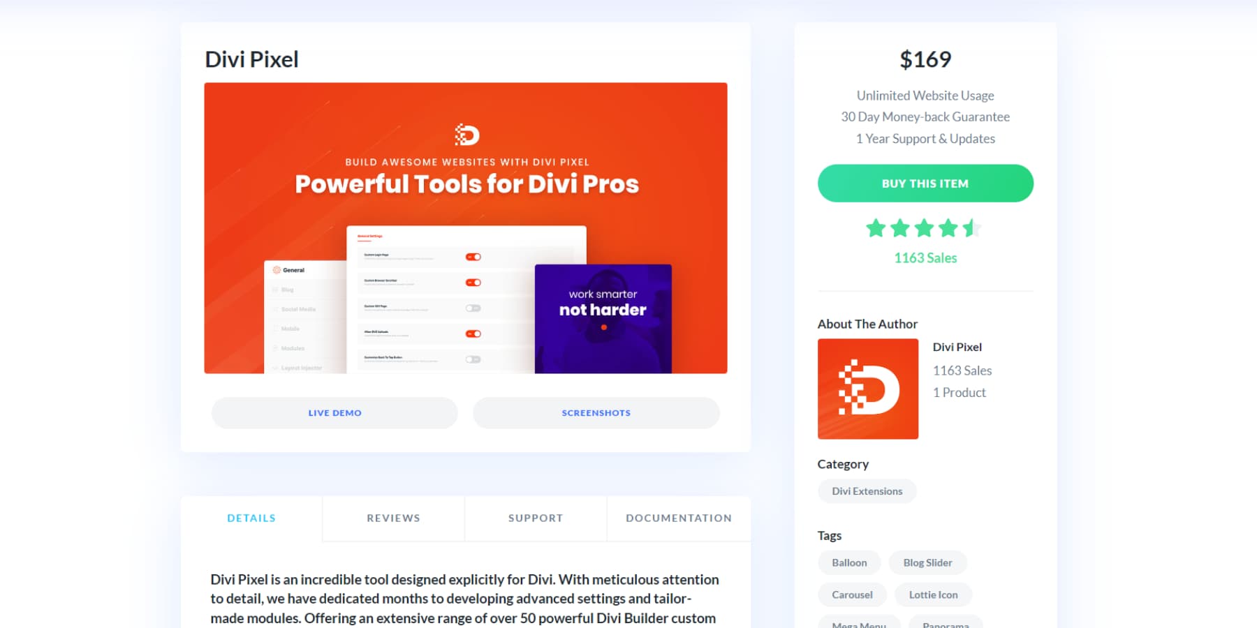 A screenshot of Divi Pixel's pricing