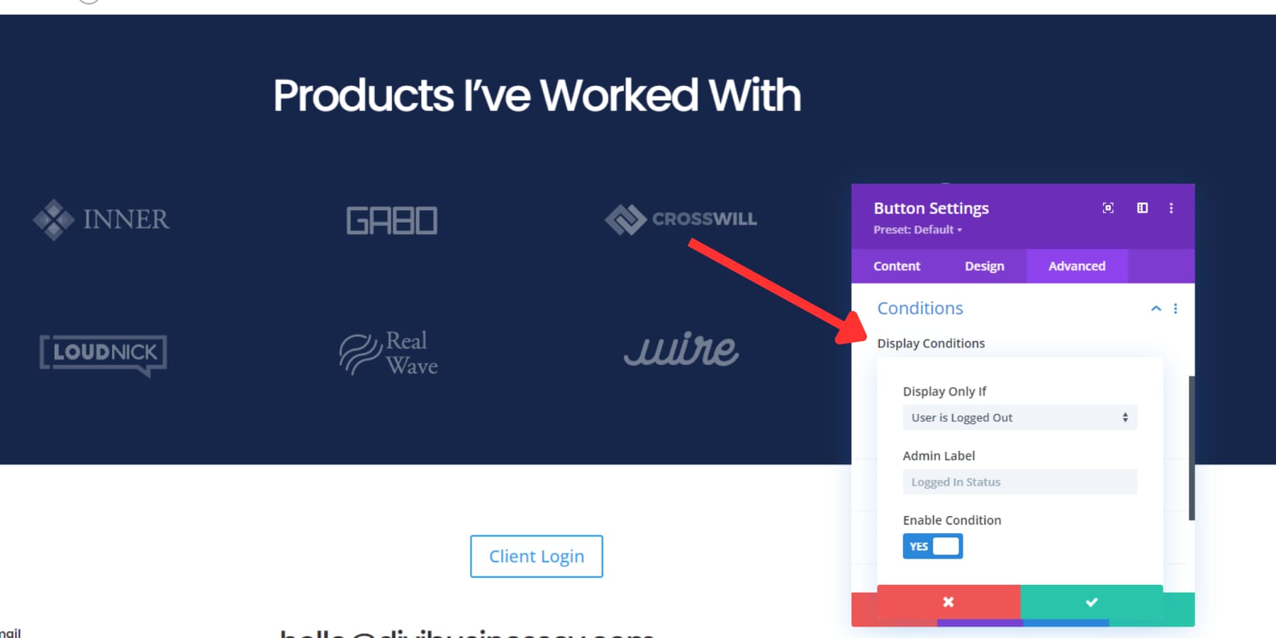 A screenshot of Divi Pixel's visibility conditions