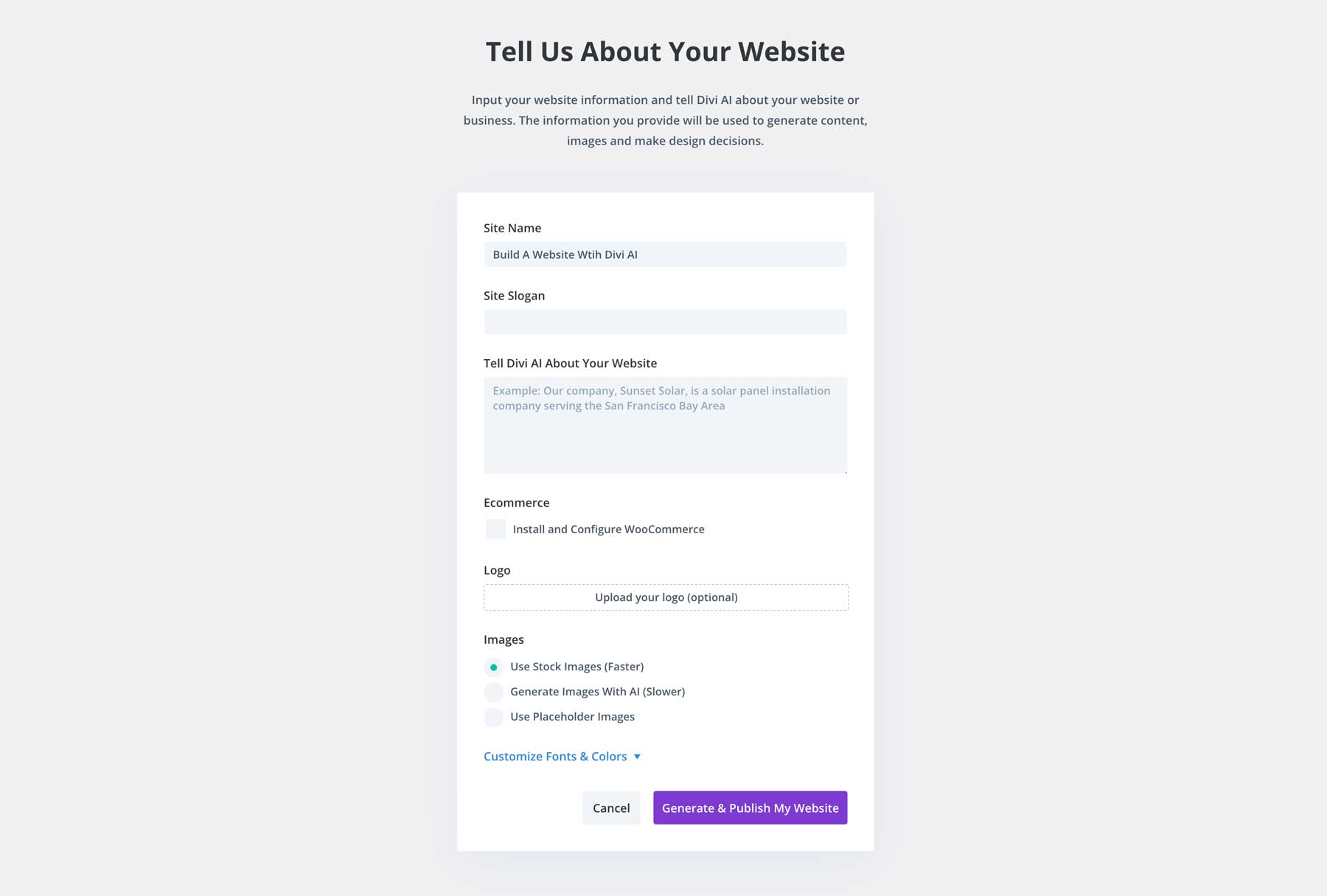 Build a website with Divi AI