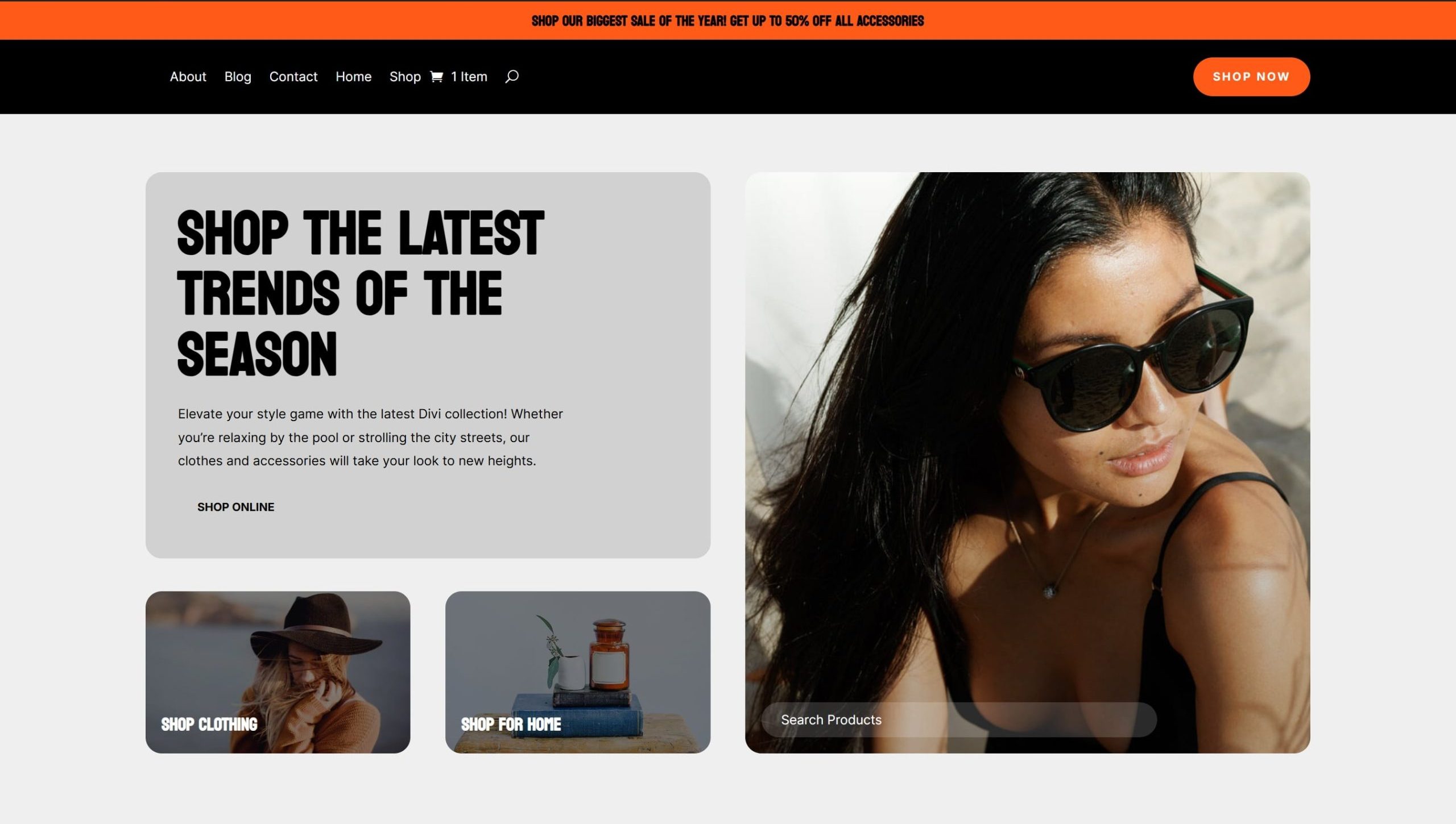 divi ecommerce starter site front end