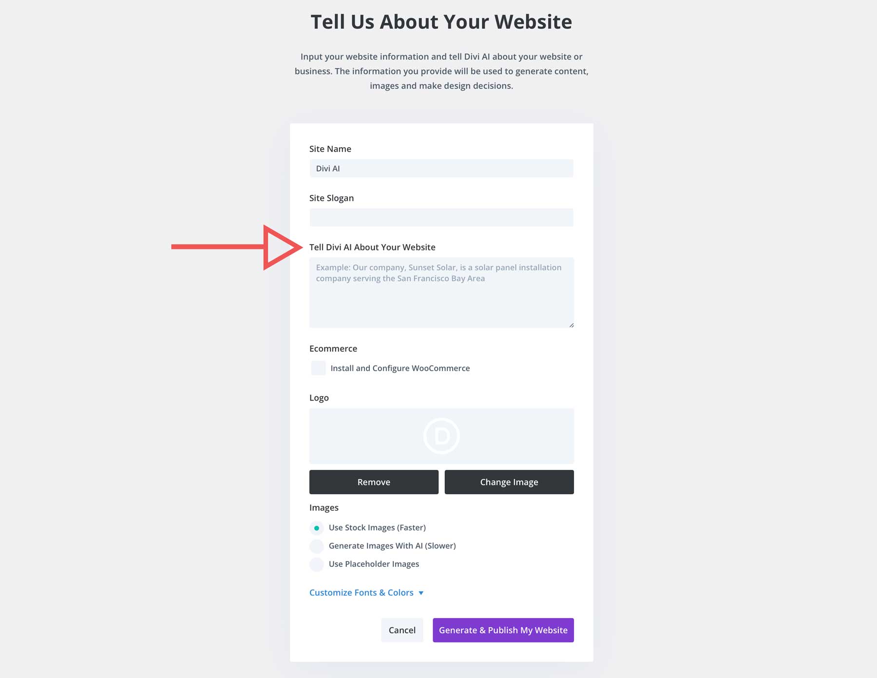 create website with Divi AI