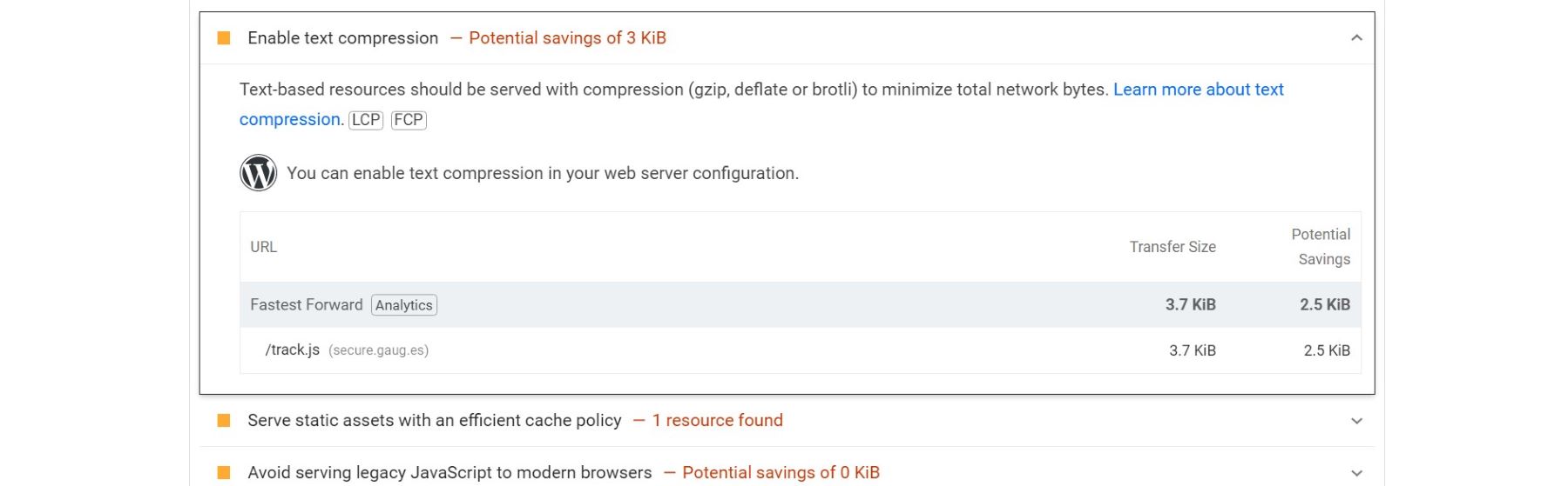 pagespeed insights compression