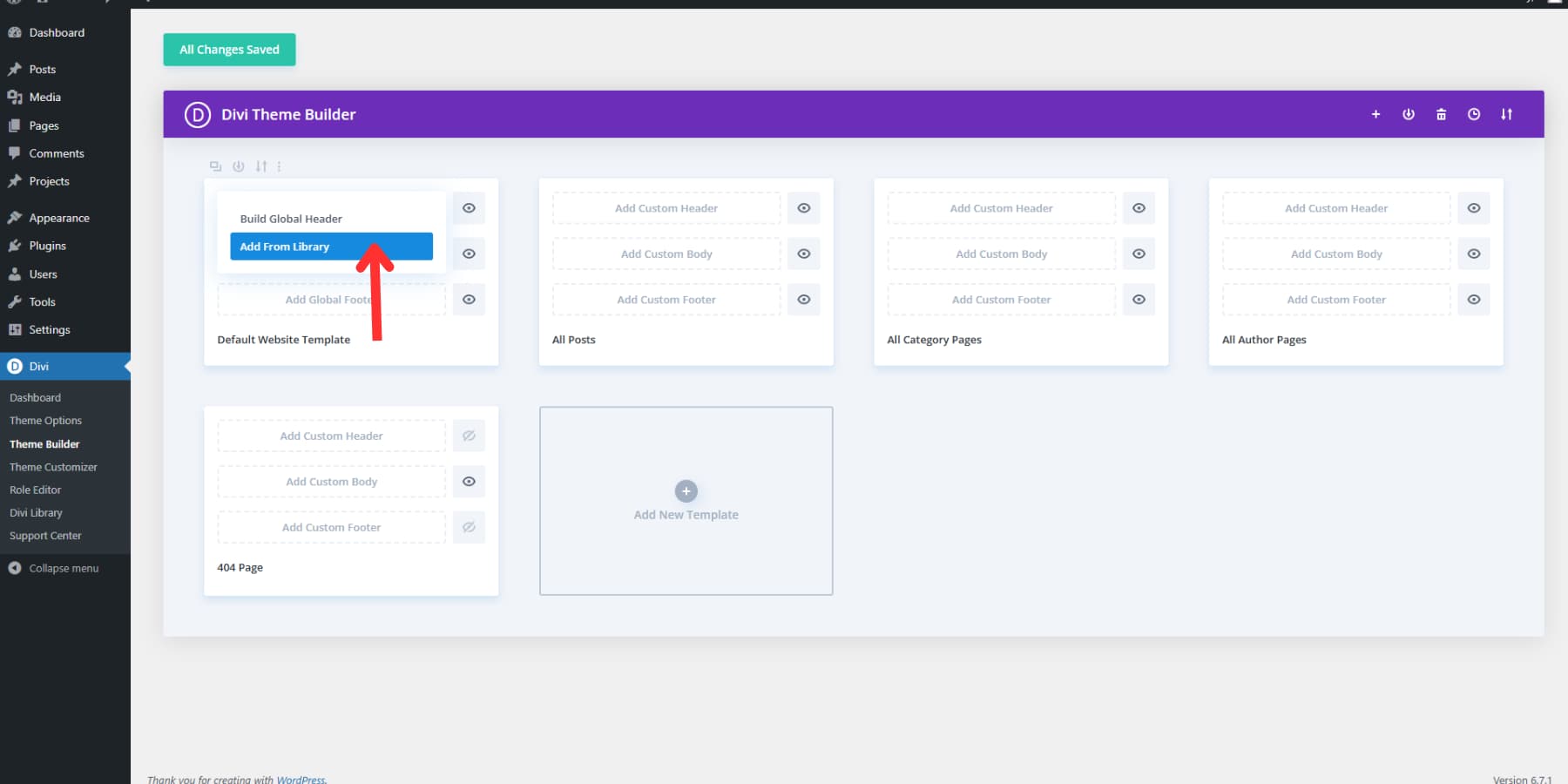 A screenshot of how to add a layout from library