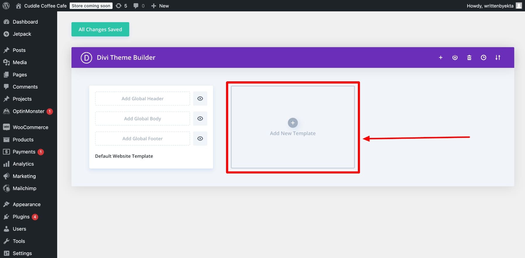 add new template in divi builder