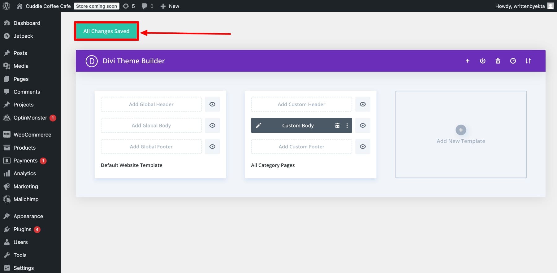 save changes in theme builder
