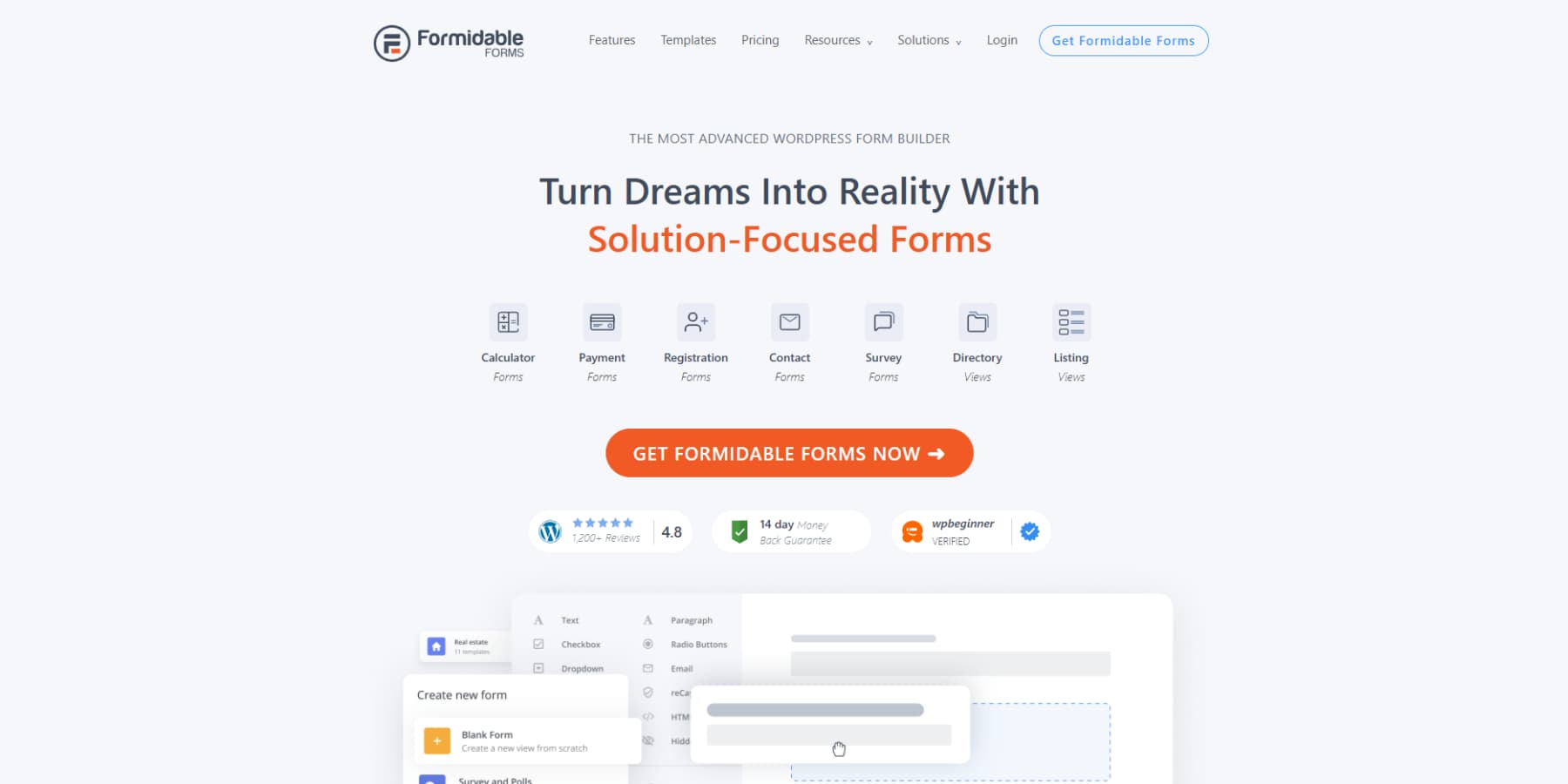 A screenshot of Formidable Forms' homepage